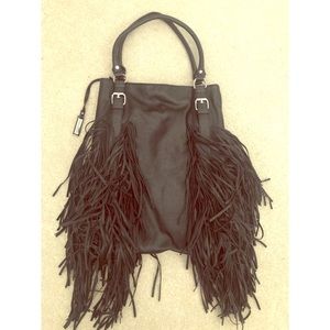 Super cute black leather fringe bag